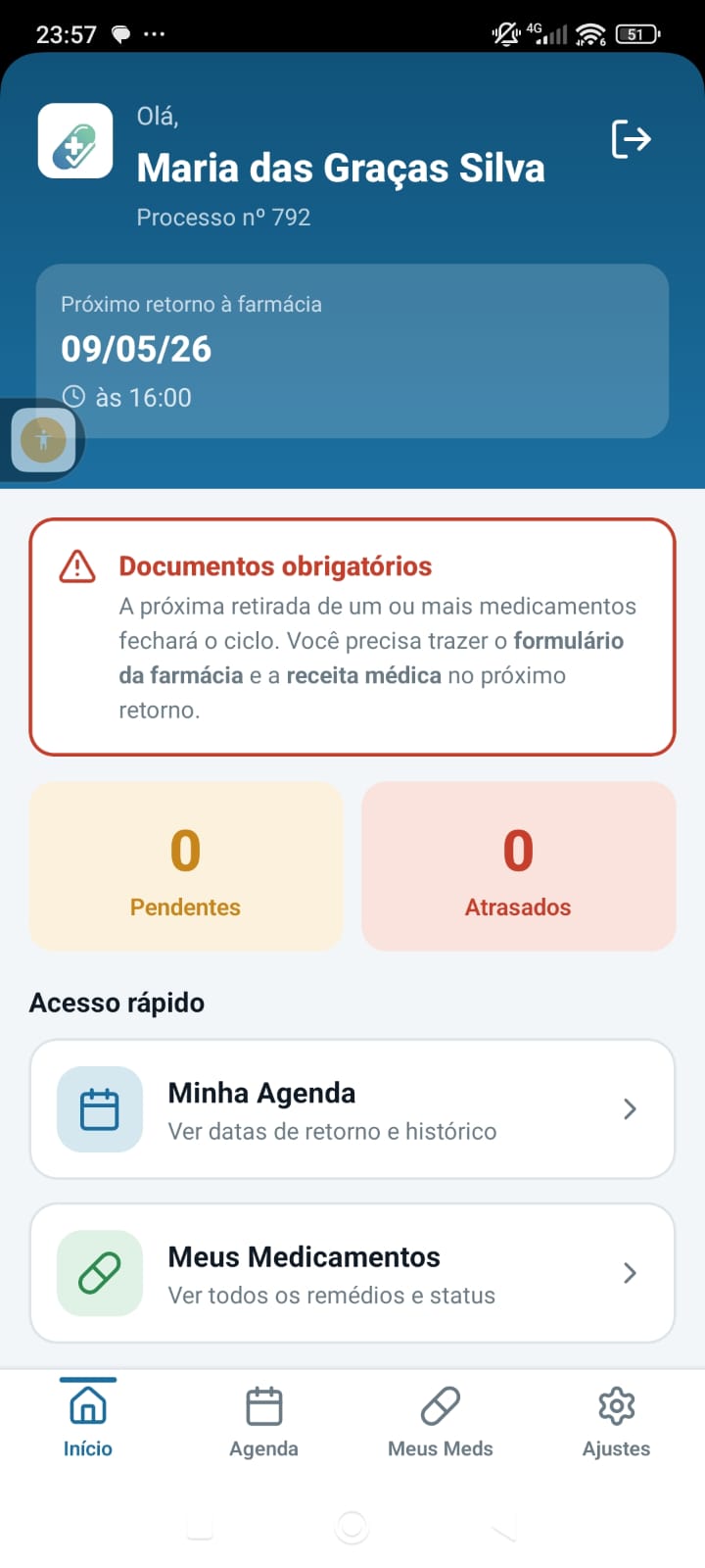 Tela inicial do app MedControl