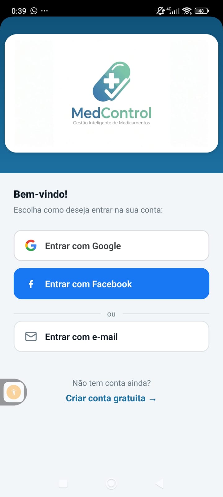 Tela do app MedControl